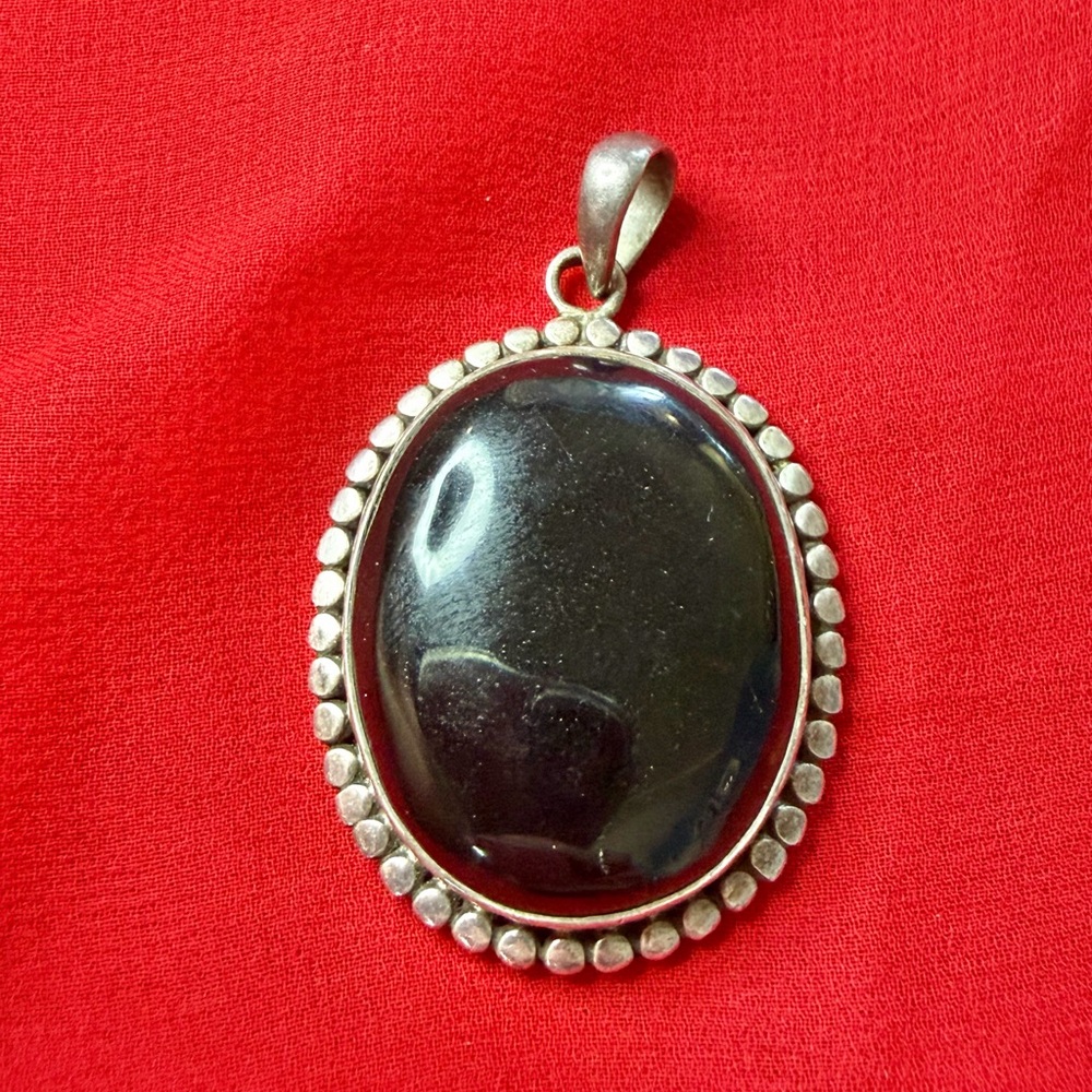 Vintage Navajo Sterling Silver Black Onyx Pendant Signed Native American Artisan